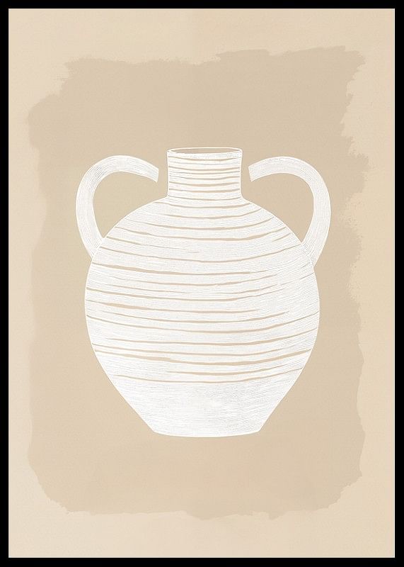 Plakat ze stylizowanym białym ceramicznym wazonem z dwoma uchwytami na ciepłym beżowym tle-12