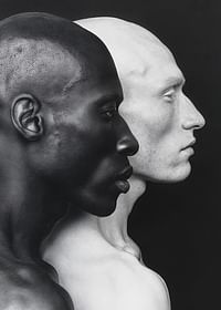 Plakat med et fotografi af en sort og en hvid mand, der symboliserer enhed og forskellighed-3