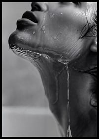 Black and white poster with a sensual photograph of a model with running water-6
