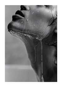 Black and white poster with a sensual photograph of a model with running water-1