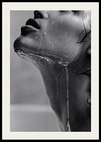 Black and white poster with a sensual photograph of a model with running water-2