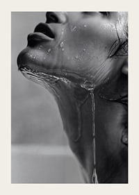 Black and white poster with a sensual photograph of a model with running water-3