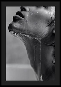 Black and white poster with a sensual photograph of a model with running water-4