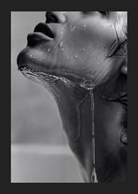 Black and white poster with a sensual photograph of a model with running water-5