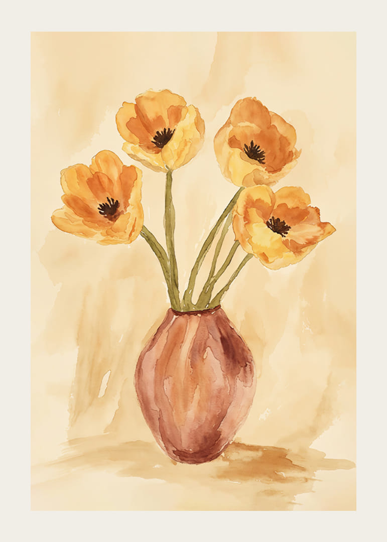 Affiche avec une aquarelle représentant un vase rustique avec des fleurs-12