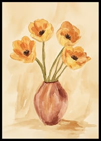Poster with a watercolor painting of a rustic vase with flowers-6