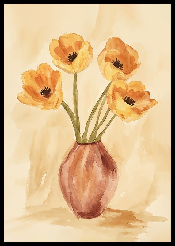 Poster with a watercolor painting of a rustic vase with flowers-12