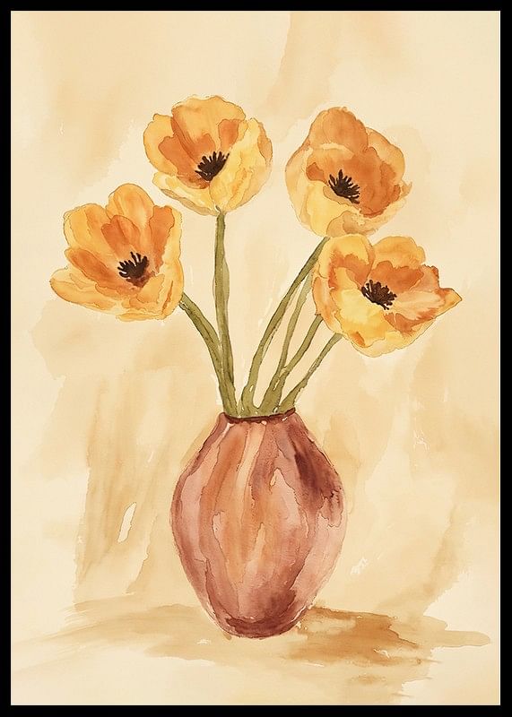 Plakat med et akvarelmaleri af en rustik vase med blomster-12