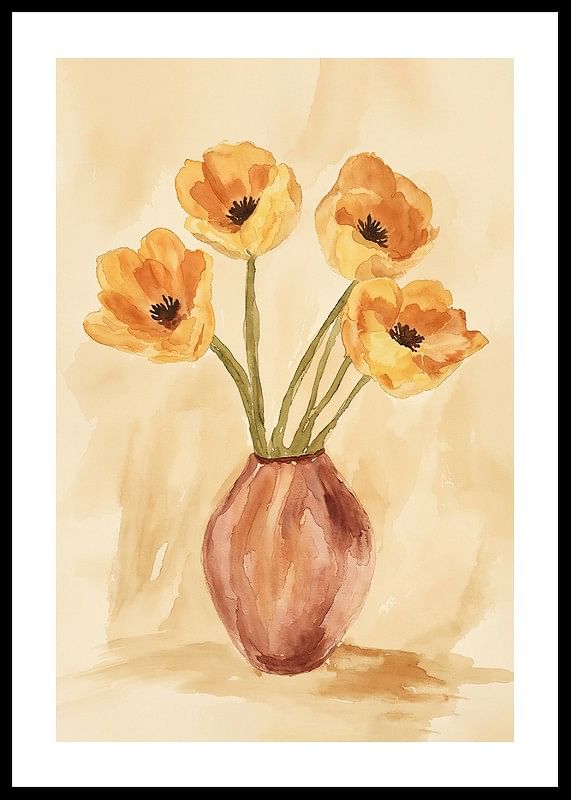 Plakat med et akvarelmaleri af en rustik vase med blomster-12