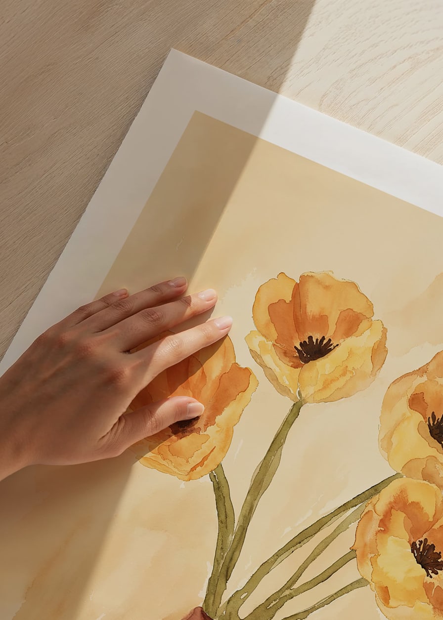 Poster with a watercolor painting of a rustic vase with flowers-12