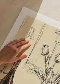 Poster with a minimalistic illustration of a wine bottle and tulips-9