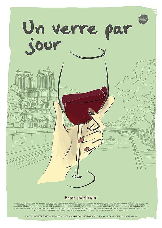 Abstraktný plagát vo francúzskom štýle s ilustráciou pohára na víno-12