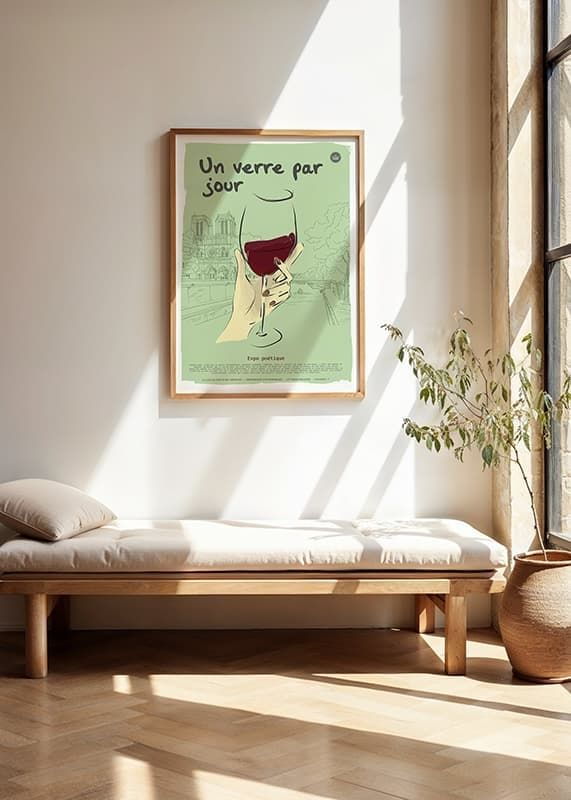 Abstraktný plagát vo francúzskom štýle s ilustráciou pohára na víno-12