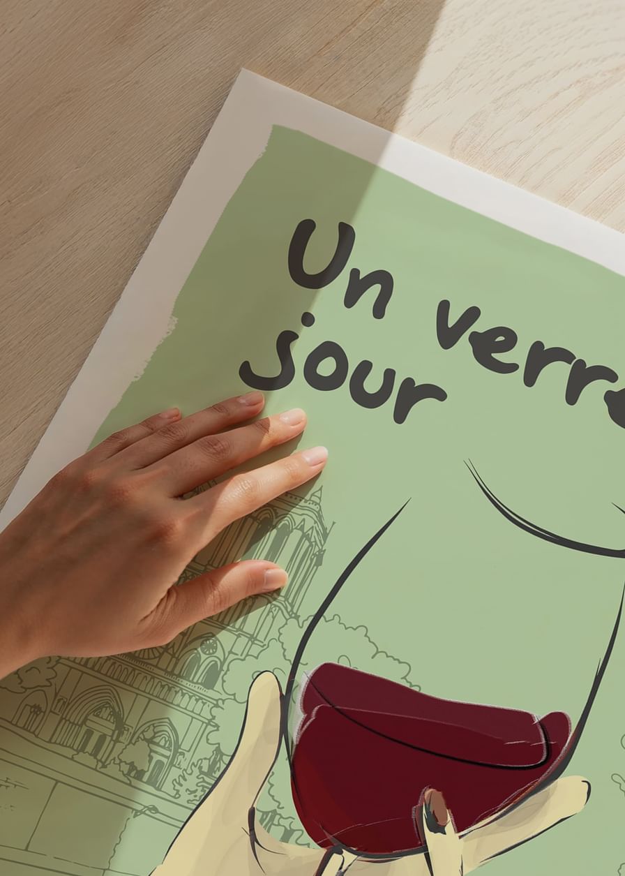 Abstraktný plagát vo francúzskom štýle s ilustráciou pohára na víno-12