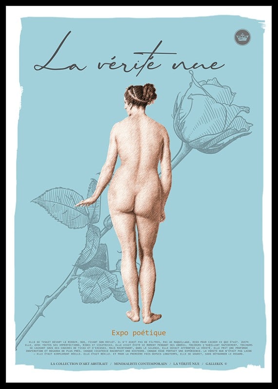 Abstract poster with an illustration of a nude woman in French style-12