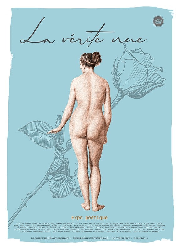 Abstract poster with an illustration of a nude woman in French style-12