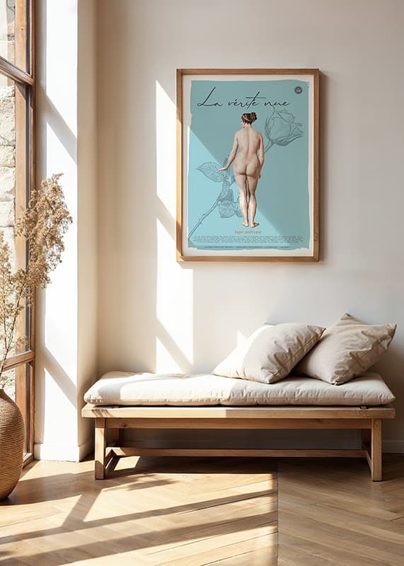 Abstract poster with an illustration of a nude woman in French style-12