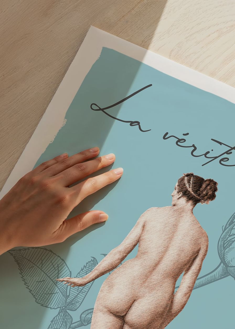 Abstraktný plagát s ilustráciou nahej ženy vo francúzskom štýle-12