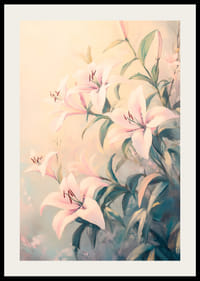 En poster med rosa liljor i blom mot en mjuk pastellbakgrund -2