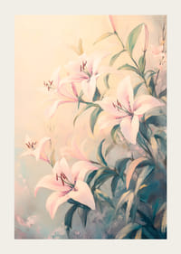 En poster med rosa liljor i blom mot en mjuk pastellbakgrund -3