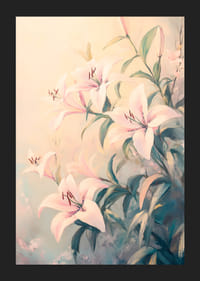 En poster med rosa liljor i blom mot en mjuk pastellbakgrund -5
