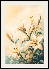 A poster with lilies in full bloom, surrounded by harmonious pastel tones-2