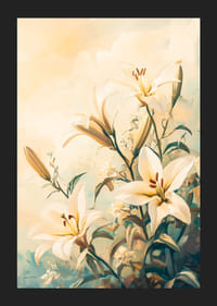 A poster with lilies in full bloom, surrounded by harmonious pastel tones-5
