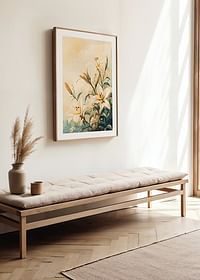 Un poster cu crini în plină floare, înconjurat de tonuri pastelate armonioase-4
