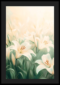 Ein Poster mit einem Meer aus weißen Lilien, getaucht in sanftes goldenes Licht-4