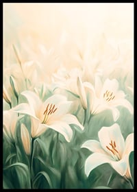 Ein Poster mit einem Meer aus weißen Lilien, getaucht in sanftes goldenes Licht-6