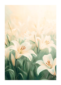 Ein Poster mit einem Meer aus weißen Lilien, getaucht in sanftes goldenes Licht-1