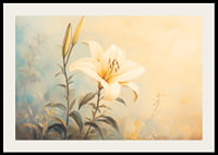 A poster with a blooming lily in soft golden light that radiates harmony -2
