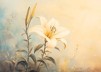 A poster with a blooming lily in soft golden light that radiates harmony -7
