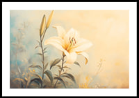 A poster with a blooming lily in soft golden light that radiates harmony -0