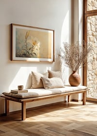 A poster with a blooming lily in soft golden light that radiates harmony -8