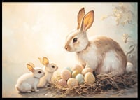 A poster with bunnies and colorful Easter eggs in a warm spring glow-6