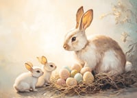 A poster with bunnies and colorful Easter eggs in a warm spring glow-7