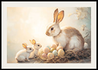 A poster with bunnies and colorful Easter eggs in a warm spring glow-2