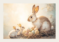 A poster with bunnies and colorful Easter eggs in a warm spring glow-3