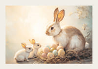 A poster with bunnies and colorful Easter eggs in a warm spring glow-3
