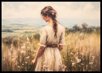 A poster of a woman in a blooming meadow that radiates peace and harmony-6