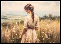 A poster with a woman in a blooming meadow that exudes peace and harmony-6