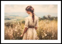 A poster with a woman in a blooming meadow that exudes peace and harmony-0