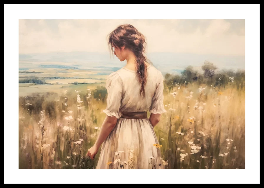 A poster with a woman in a blooming meadow that exudes peace and harmony-12