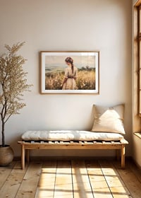 A poster of a woman in a blooming meadow that radiates peace and harmony-8