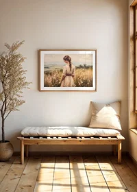 A poster with a woman in a blooming meadow that exudes peace and harmony-8