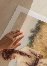 A poster of a woman in a blooming meadow that radiates peace and harmony-9