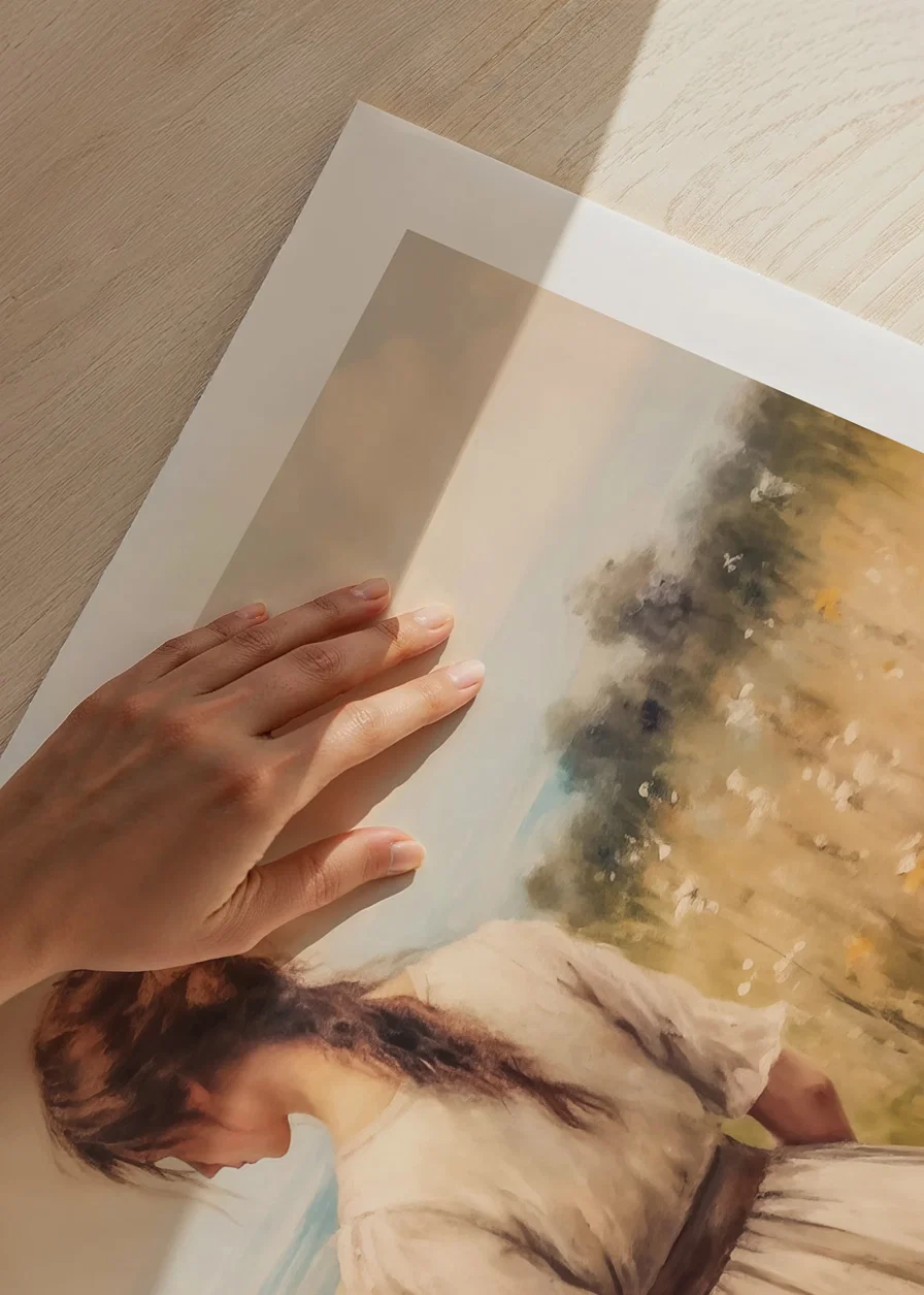 A poster with a woman in a blooming meadow that exudes peace and harmony-12