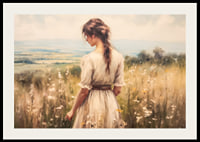 A poster of a woman in a blooming meadow that radiates peace and harmony-2