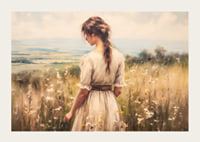 A poster of a woman in a blooming meadow that radiates peace and harmony-3